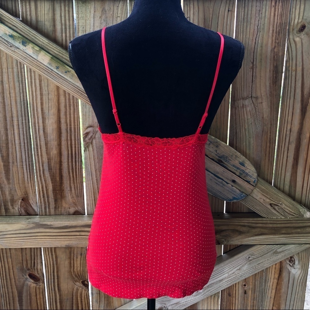 Faded Glory Sleepwear Red Cotton with Pink Tiny Polka Dots Cami Style Tank Top M - Picture 3 of 6